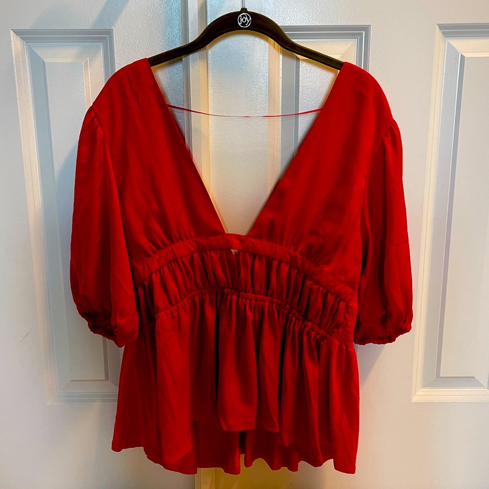 dolan Vibrant Red V-Neck Peplum Top